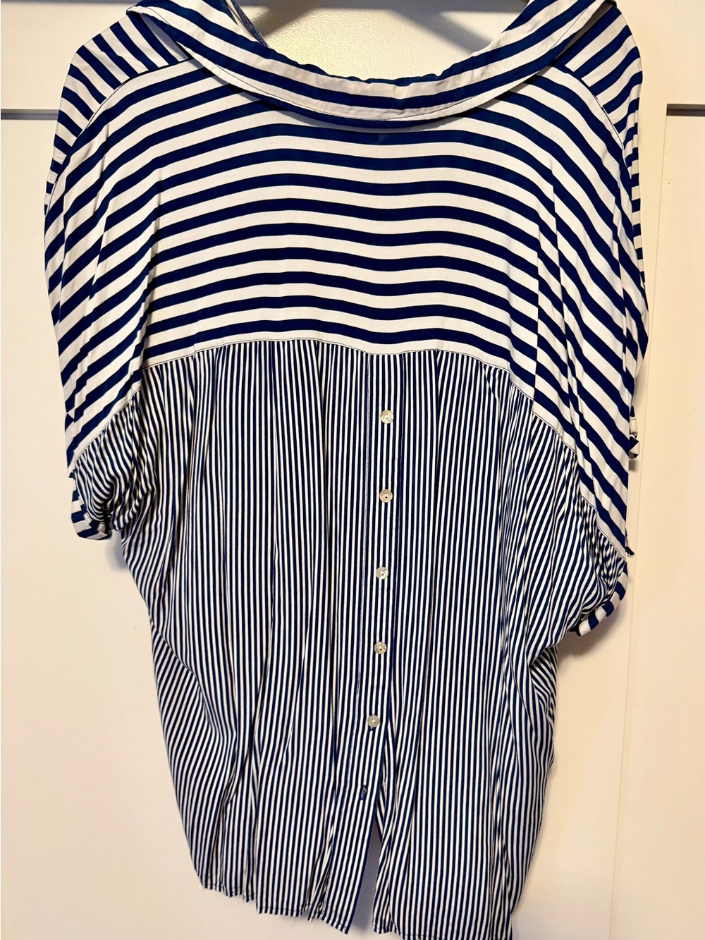 Striped Navy and White V-Neck Women’s Top - Picture 3 of 4
